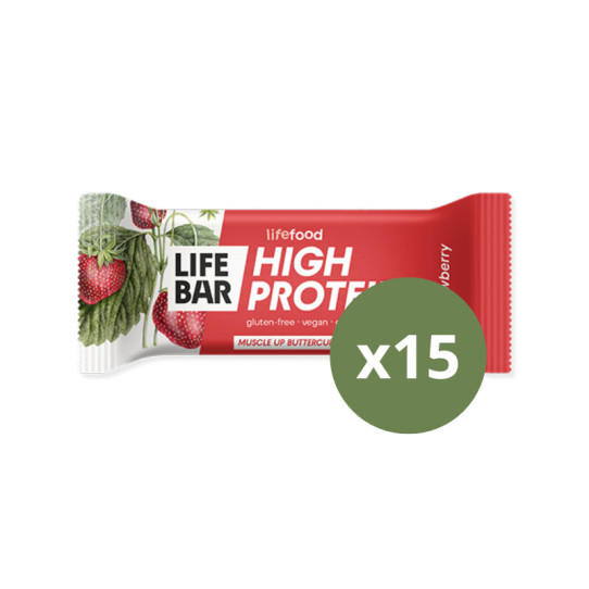 Barrita de proteina sabor Fresa Strawberry bio 40g (caja 15 unds) Lifebar