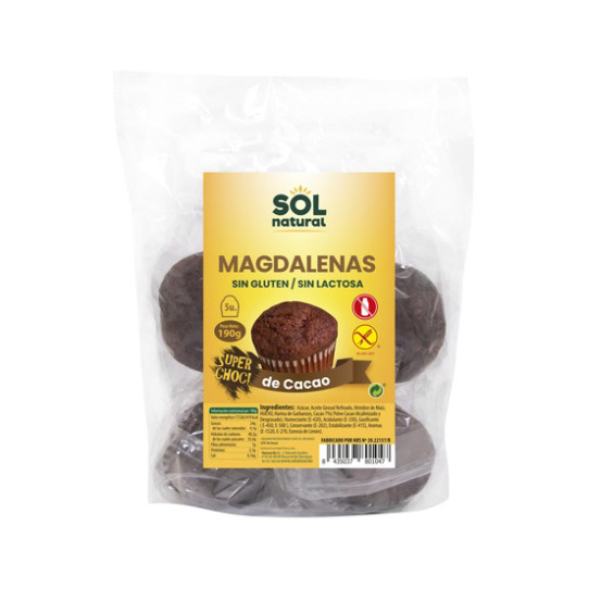 Magdalenas sin gluten super-choco 5 u 190g Sol Natural
