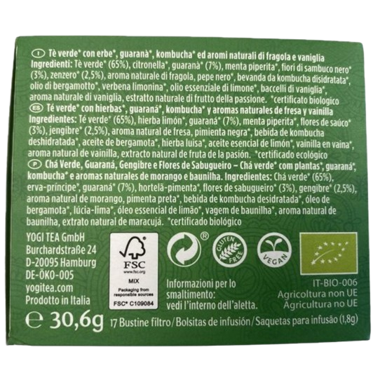 Yogi Tea Te verde energia 17 filtros
