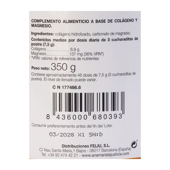 Colágeno con magnesio en polvo 350 g...