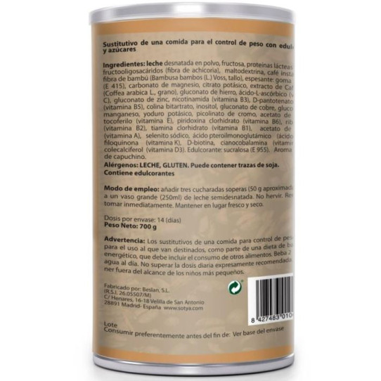 Batido saciante de capuccino 700g Sotya