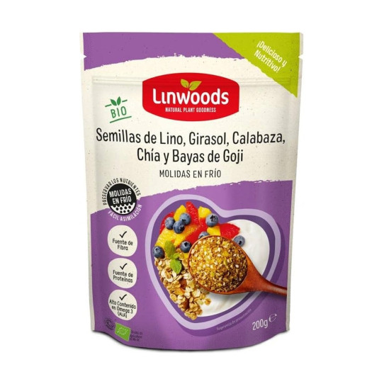 Semillas de Lino, Girasol, Calabaza, Chia y Bayas de Goji Molidas Bio 200g Linwoods