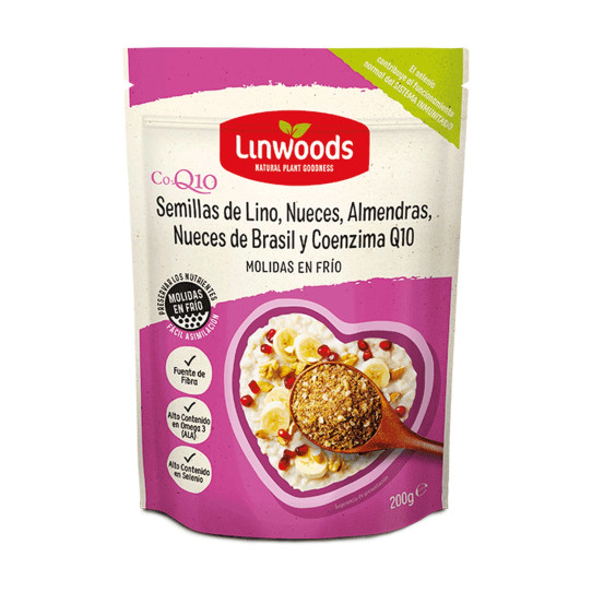 Semillas de Lino, Nueces, Almendras, Nueces de Brasil y Coencima Q10 Molidas 200g Linwoods