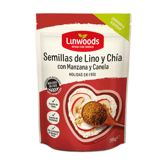 Semillas molidas de Lino y chia con Manzana y Canela Bio 200g Linwoods