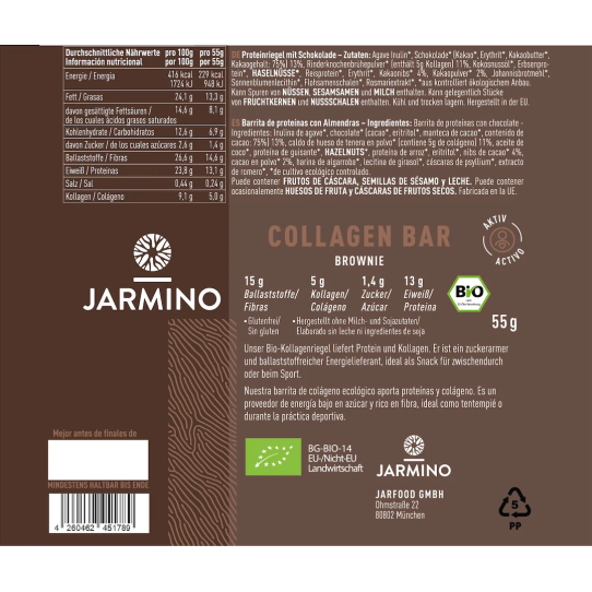 Barrita de Colageno Brownie BIO 12x55g Jarmino 3