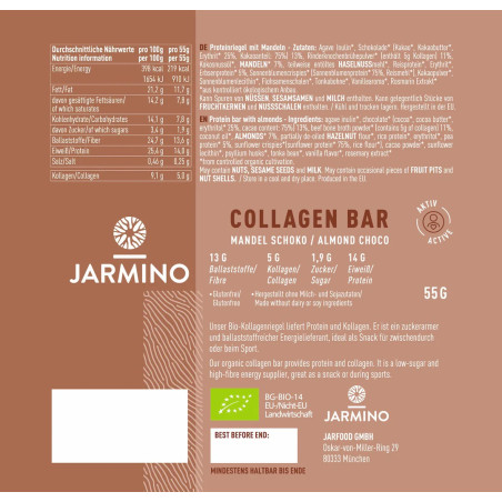 Barrita de Colageno Almendra y Cacao BIO 12x55g Jarmino 3