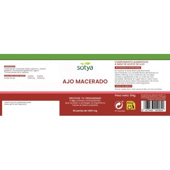 Ajo macerado 1400mg 60 perlas Sotya