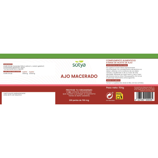 Ajo macerado 700mg 220 perlas Sotya