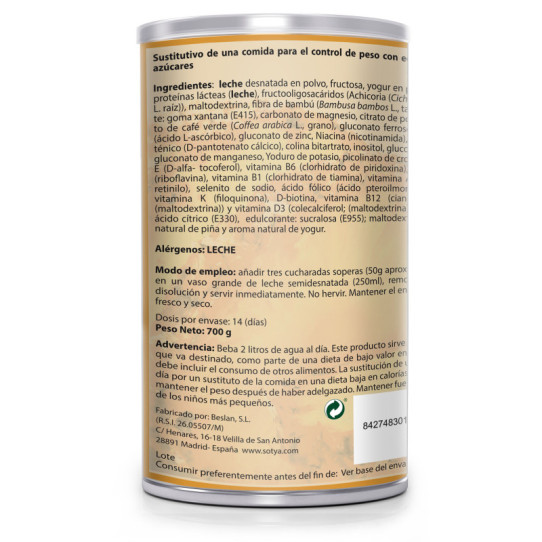 Batido saciante de Yogur-Piña 700g Sotya