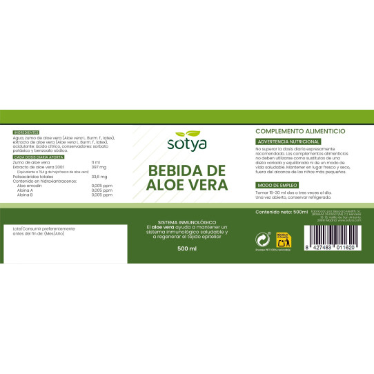 Bebida de aloe vera 500ml Sotya