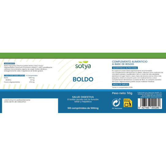 Boldo 500mg 100 comprimidos Sotya