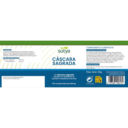 Cascara sagrada 500mg 100 comprimidos...