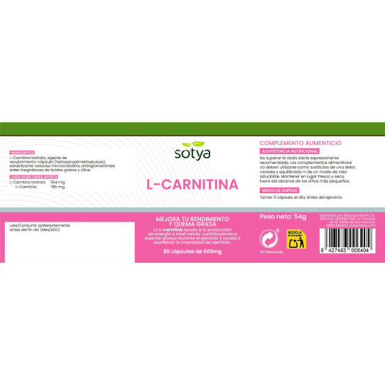 L-carnitina 600mg 90 capsulas Sotya