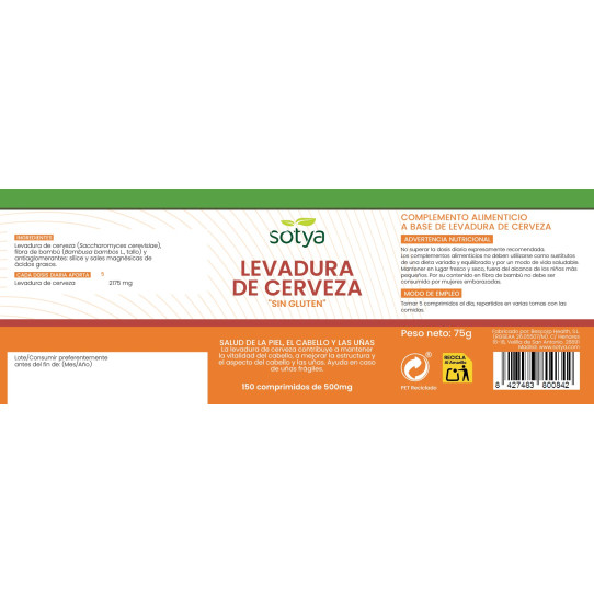 Levadura de cerveza sin gluten 500mg...