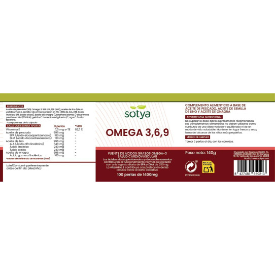 Omega 3,6,9 1400mg 100 perlas Sotya