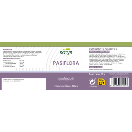 Pasiflora 500mg 100 comprimidos Sotya