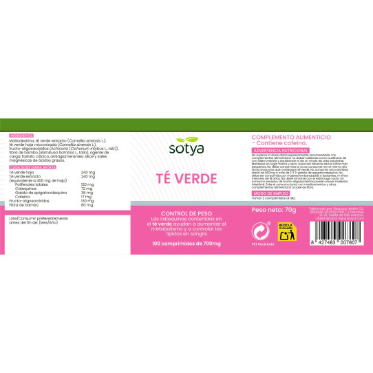 Te verde 700mg 100 comprimidos Sotya