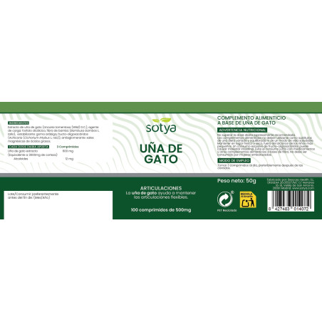 Uña de gato 500mg 100 comprimidos Sotya