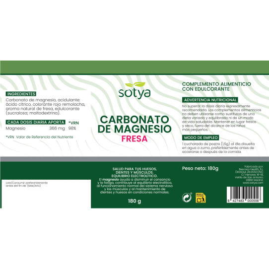 Carbonato de magnesio fresa polvo 180g Sotya