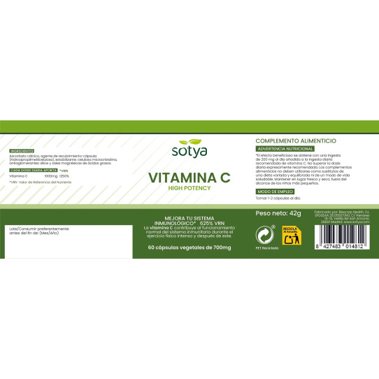 Vitamina C High potency 700 mg 60 capsulas Sotya