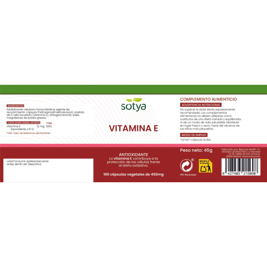 Vitamina E natural 500 mg 100 cápsulas Sotya