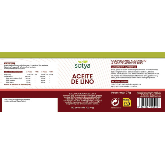 Aceite de lino 702mg 110 perlas Sotya