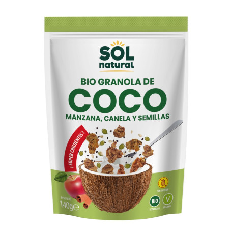 Granola crunchy de Coco con Manzana, Canela y Semillas Bio 140g Sol Natural
