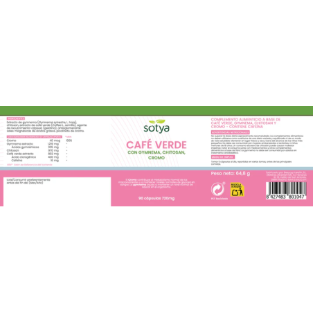 Cafe verde con gymnema, chitosan y cromo 720mg 90 capsulas Sotya