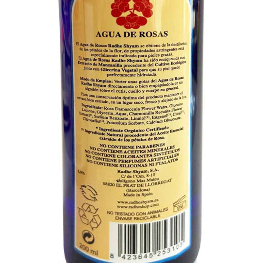 Agua de rosas 200ml Radhe Shyam