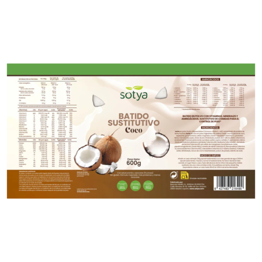 Batido saciante sustitutivo Coco 600g Sotya