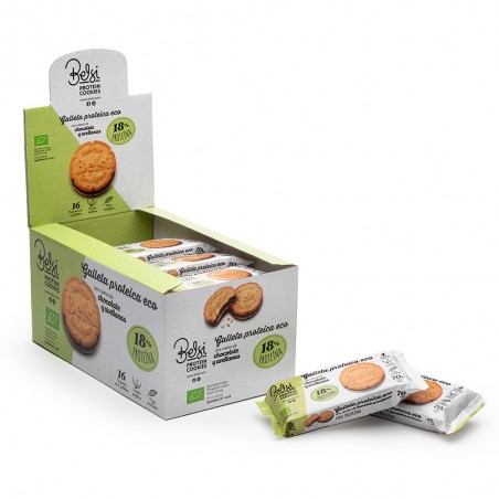 Galleta proteica rellena choco avellana bio 16x70g Belsi