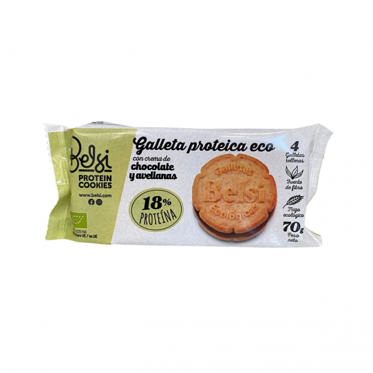 Galleta proteica rellena choco avellana bio 16x70g Belsi
