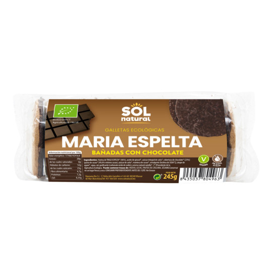 Galletas maria espelta bañadas con chocolate bio 245g Sol Natural